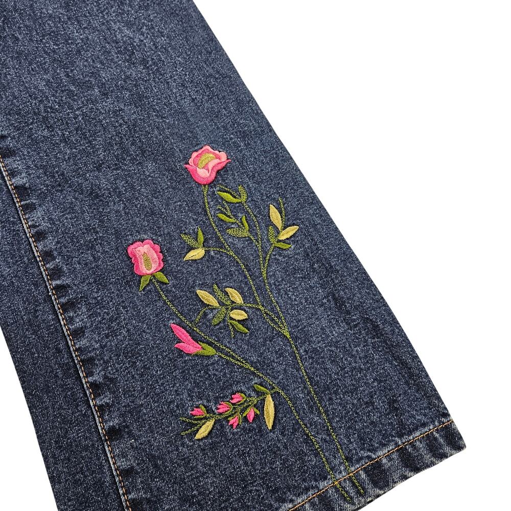 Y2k Euro Jeans High-Rise Flared Embroidered Fairycore Boho Festival - Size 28 - Picture 4 of 7